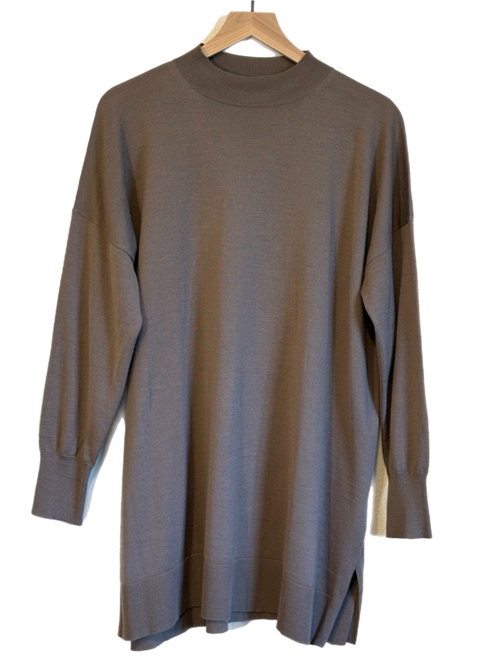 Uniqlo Merino Wool Blend Mock Neck Tunic Taupe XL Longline Minimalist